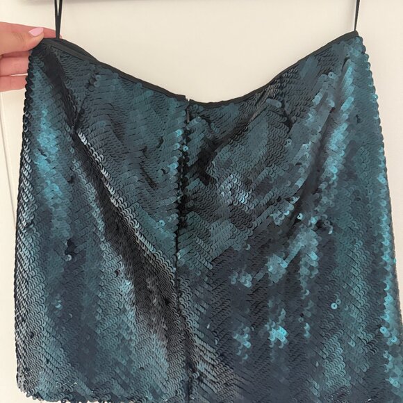 TEAL GREEN SEQUIN SKIRT IN CHEVRON PATTERN MANGO - Picture 4 of 4